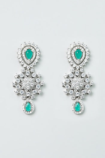 White Finish Zircon & Emerald Stone Layered Necklace Set