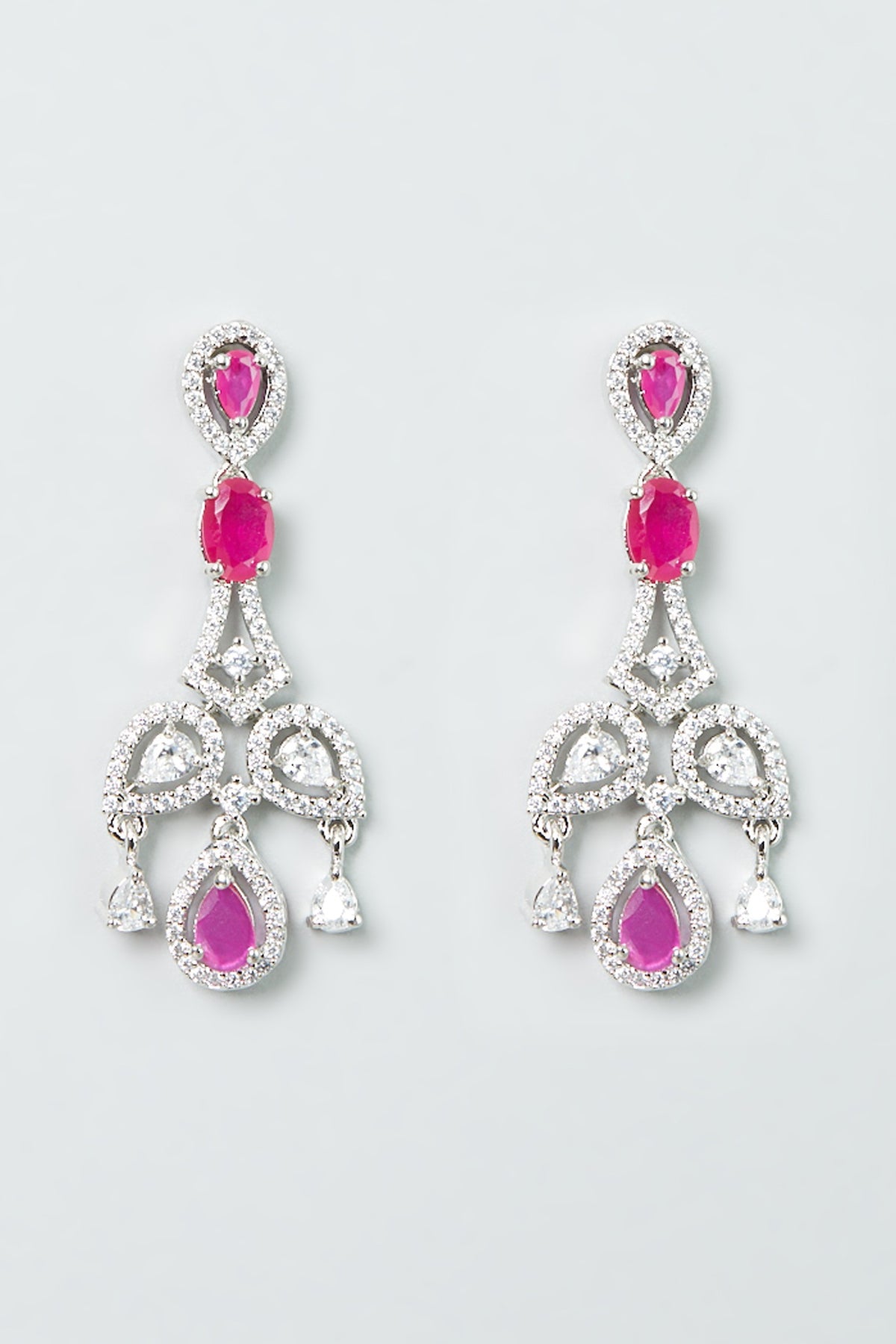 White Finish Zircon & Ruby Synthetic Stone Necklace Set