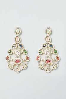 Two Tone Finish Zircon Multi-Colored Stone Necklace Set