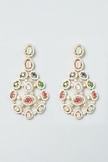 Two Tone Finish Zircon Multi-Colored Stone Necklace Set