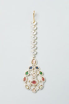 Two Tone Finish Zircon Multi-Colored Stone Necklace Set