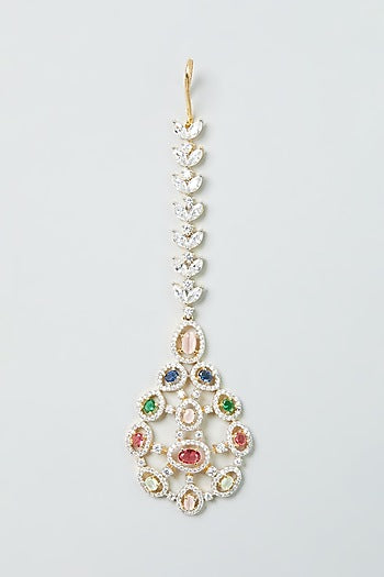 Two Tone Finish Zircon Multi-Colored Stone Necklace Set