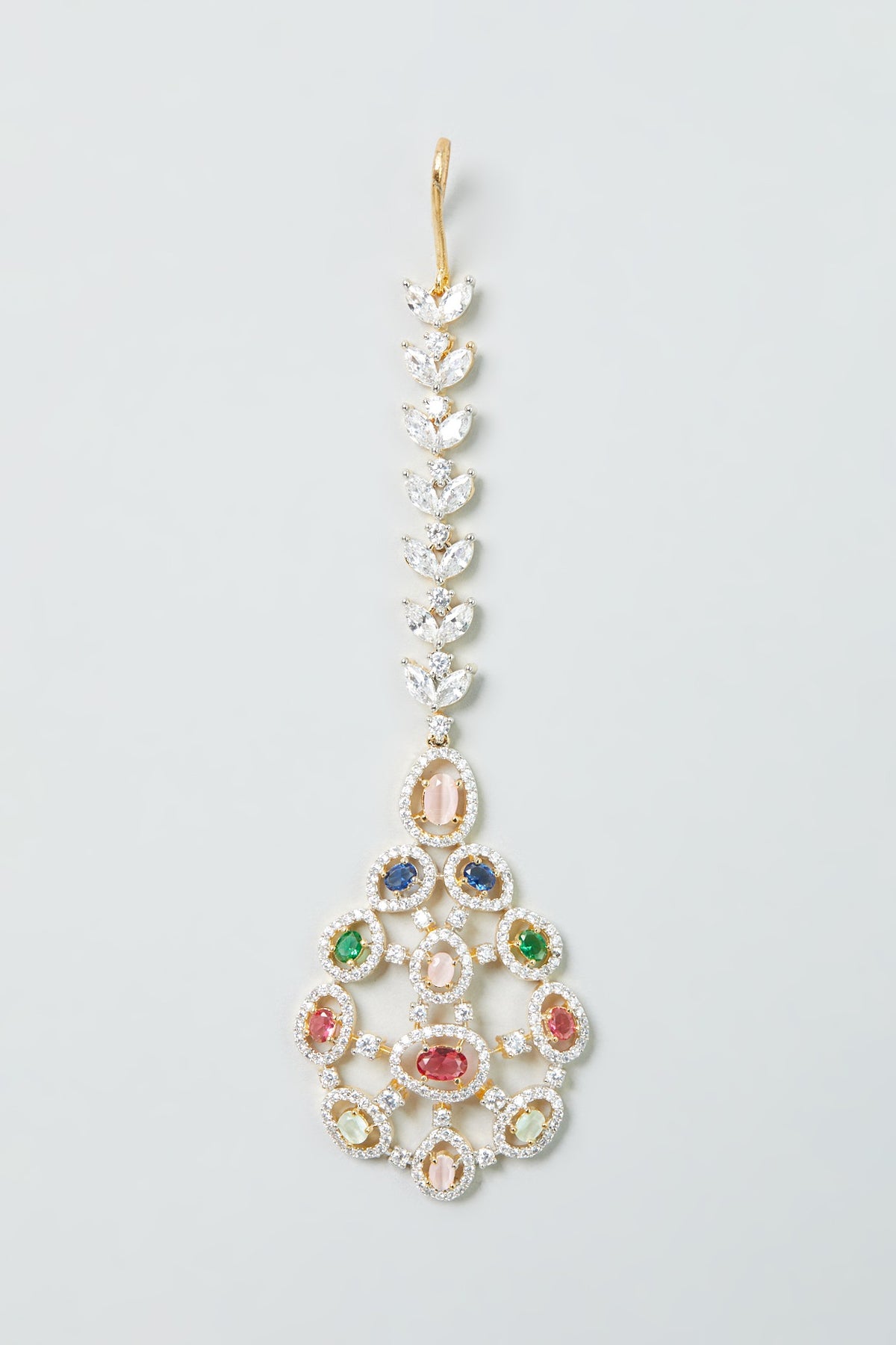 Two Tone Finish Zircon Multi-Colored Stone Necklace Set