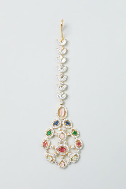 Two Tone Finish Zircon Multi-Colored Stone Necklace Set