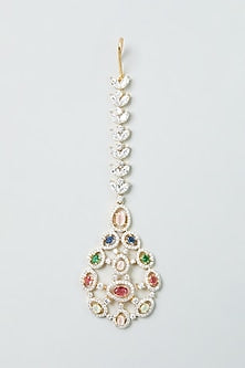 Two Tone Finish Zircon Multi-Colored Stone Necklace Set
