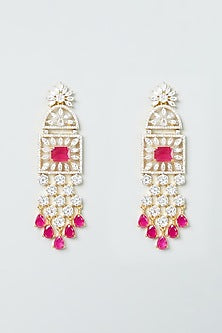 Gold Finish Zircon  & Ruby Synthetic Stones Dangler Earrings