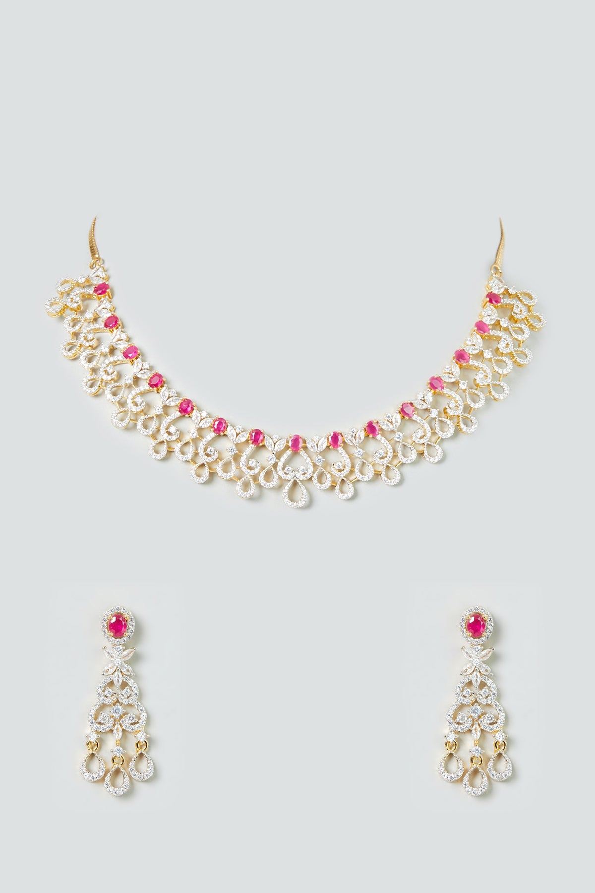 Gold Finish White & Ruby Synthetic Stone Necklace Set