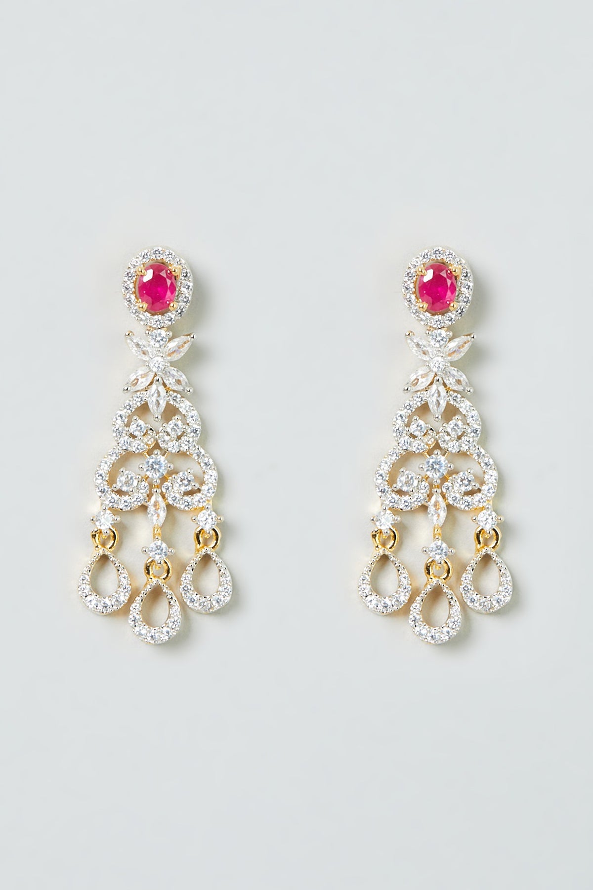 Gold Finish White & Ruby Synthetic Stone Necklace Set