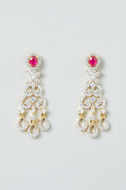 Gold Finish White & Ruby Synthetic Stone Necklace Set