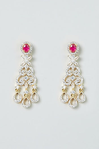 Gold Finish White & Ruby Synthetic Stone Necklace Set