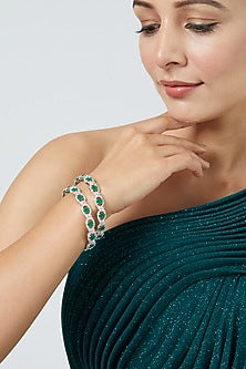 White Finish Emerald Synthetic Stones Bangles (Set of 2)