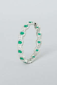 White Finish Emerald Synthetic Stones Bangles (Set of 2)