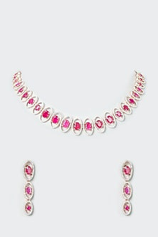 White Finish Ruby Synethic Stone & Zircon Necklace Set