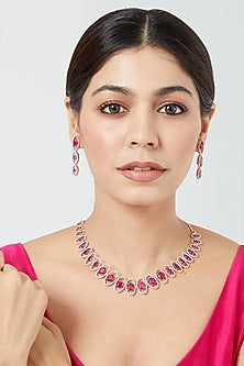 White Finish Ruby Synethic Stone & Zircon Necklace Set