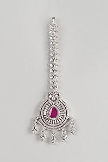White Finish Zircon & Red Stone Maangtikka