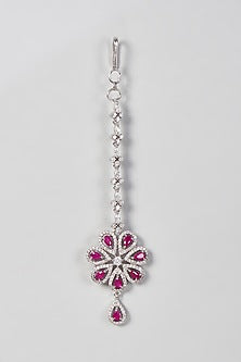 White Finish Zircon & Red Stone Maangtikka
