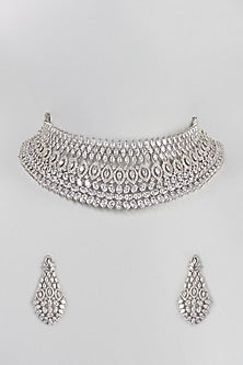 White Finish Zircon Choker Necklace Set