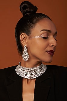 White Finish Zircon Choker Necklace Set