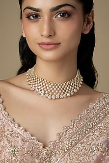 Gold Finish Diamond Choker Necklace