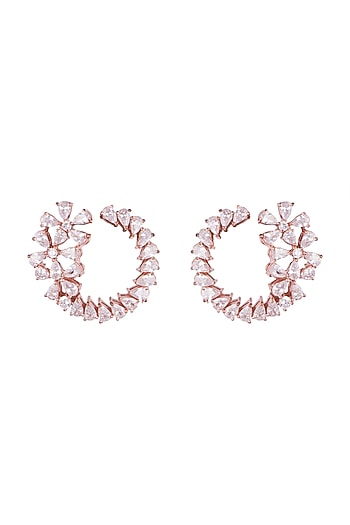 Rose Gold Finish Faux Diamonds Stud Earrings