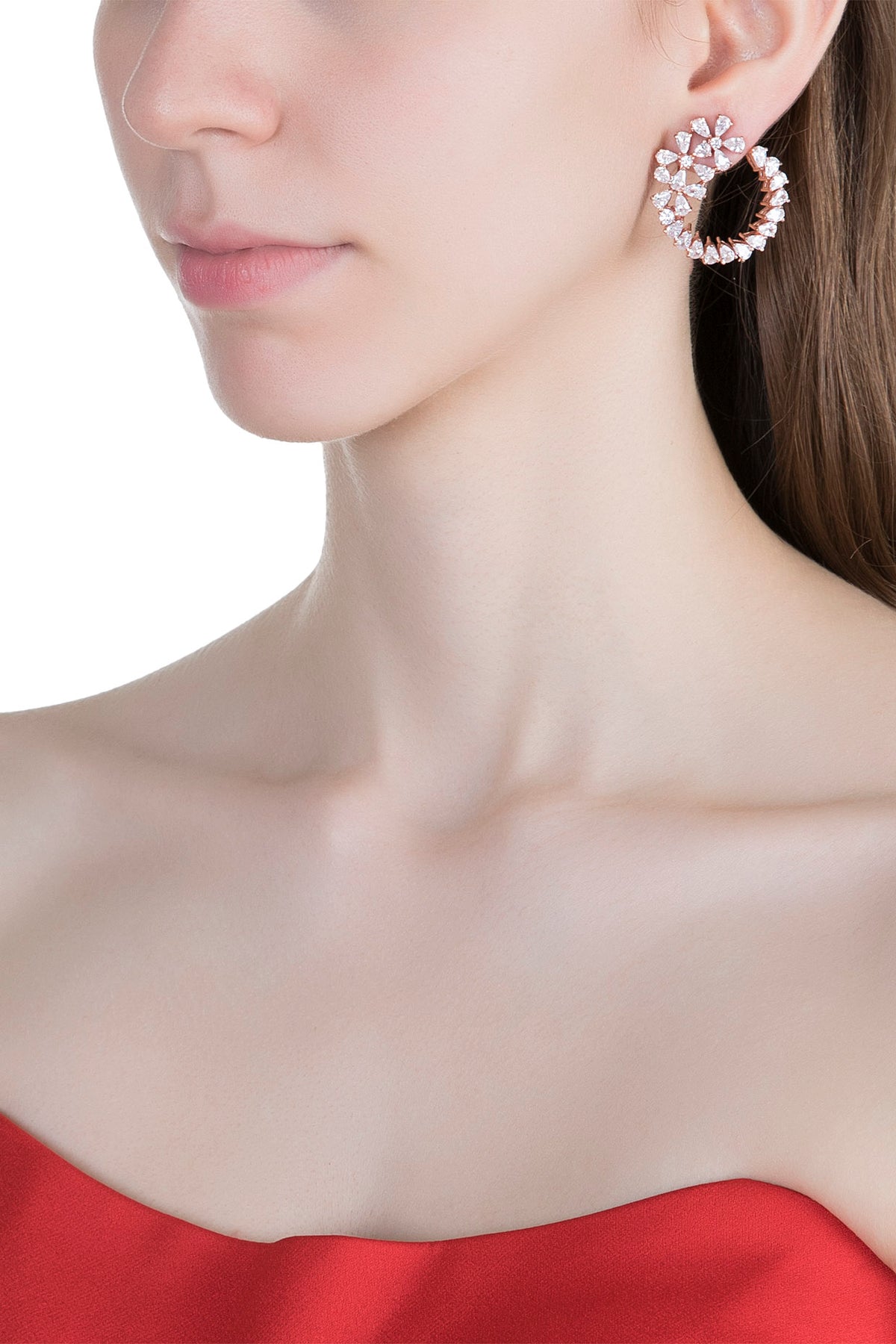 Rose Gold Finish Faux Diamonds Stud Earrings