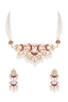Gold Finish Pearls & Kundan Necklace Set