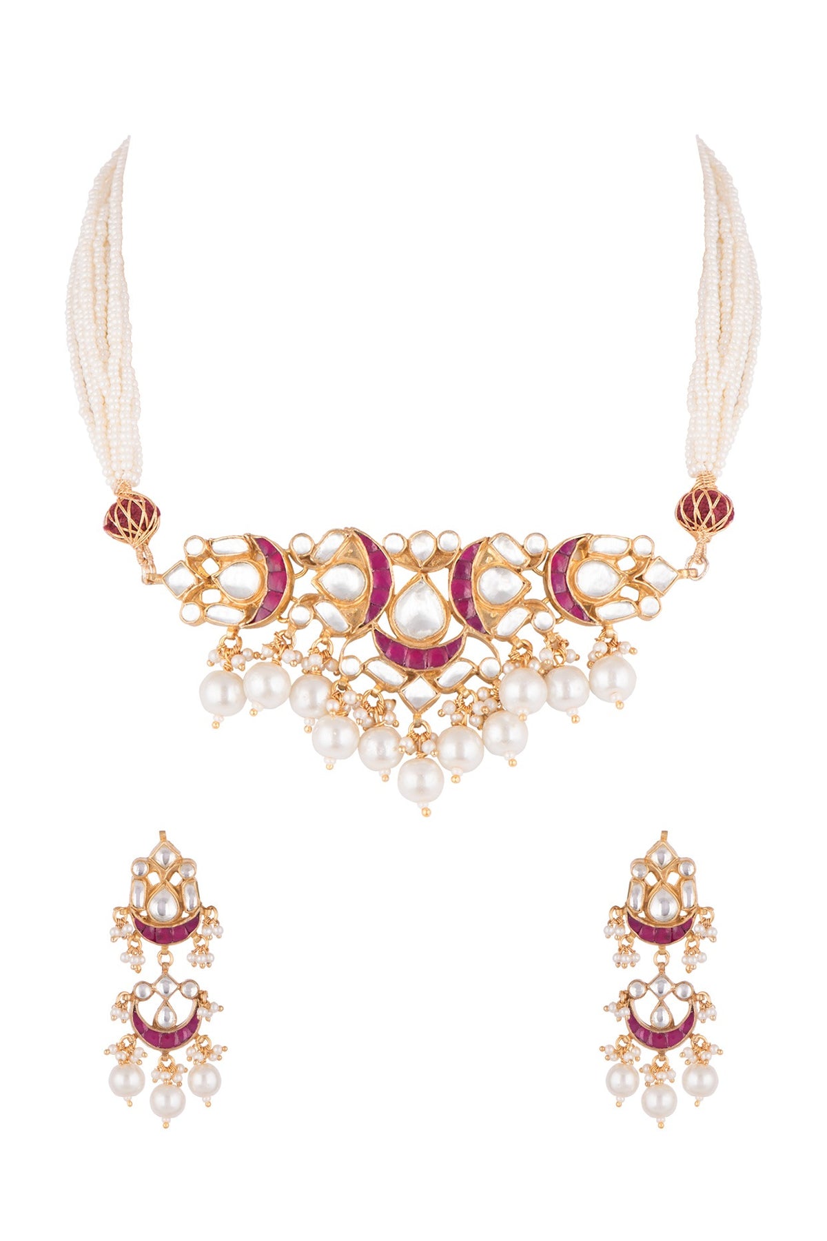 Gold Finish Pearls & Kundan Necklace Set