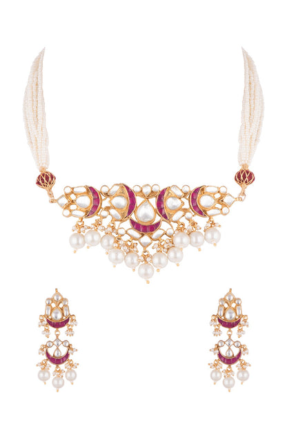 Gold Finish Pearls & Kundan Necklace Set