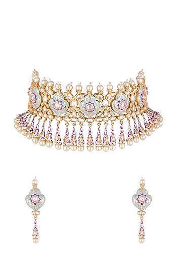 Gold Finish Meenakari Necklace Set