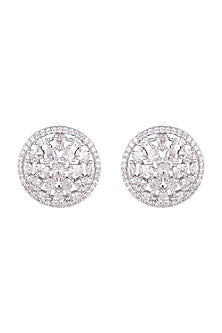 White Finish Faux Diamonds Stud Earrings