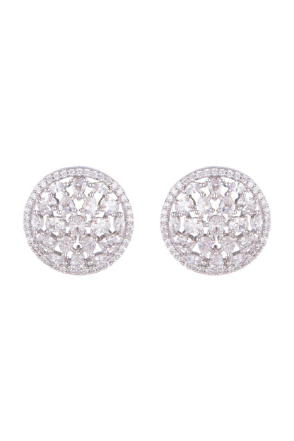 White Finish Faux Diamonds Stud Earrings