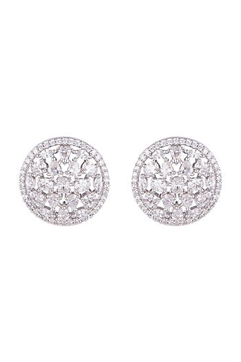 White Finish Faux Diamonds Stud Earrings