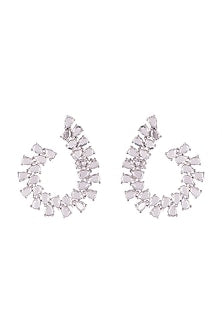 White Finish Faux Diamond Stud Earrings