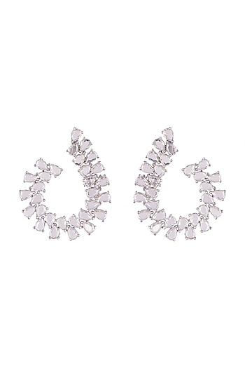 White Finish Faux Diamond Stud Earrings