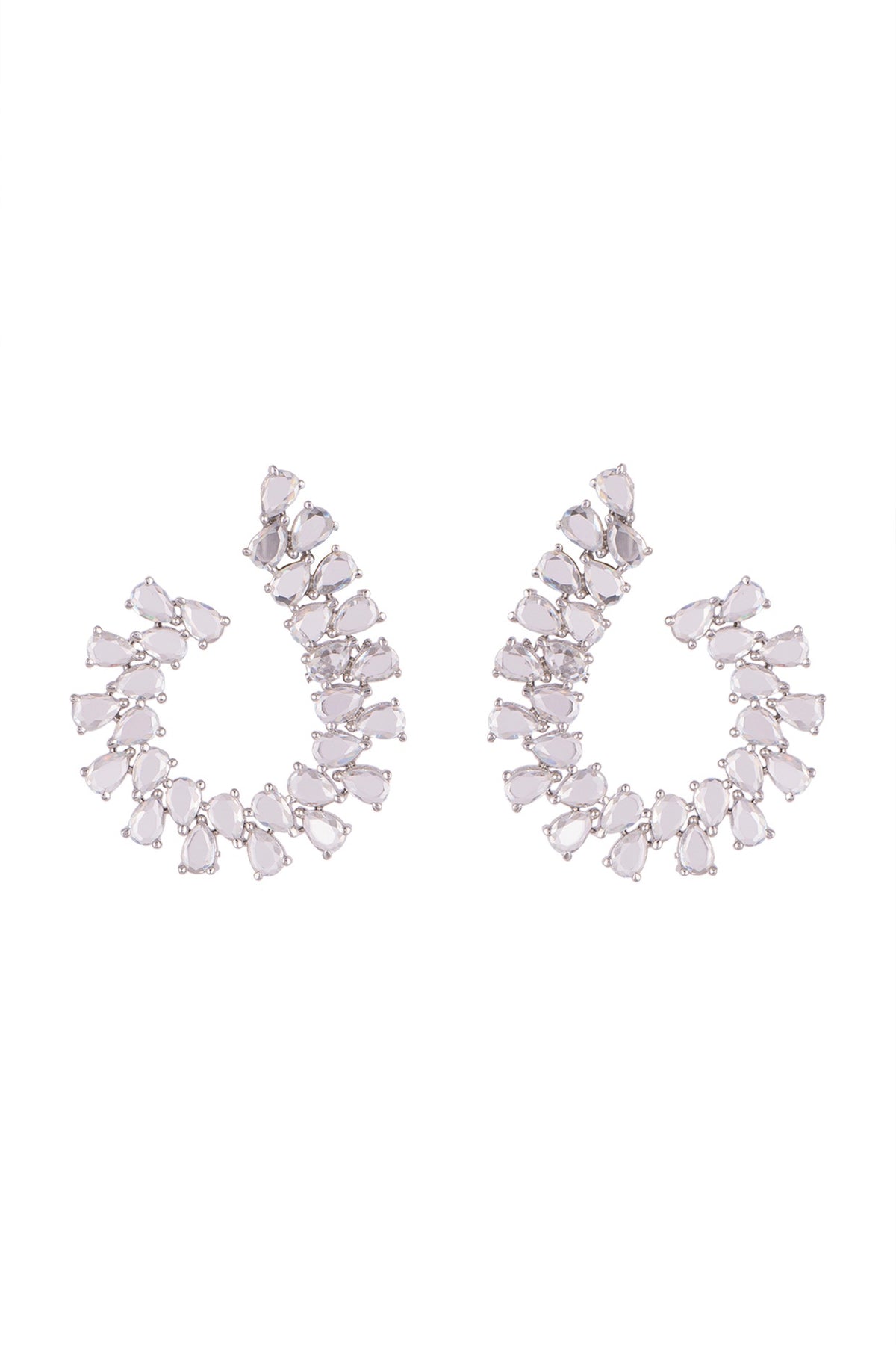 White Finish Faux Diamond Stud Earrings