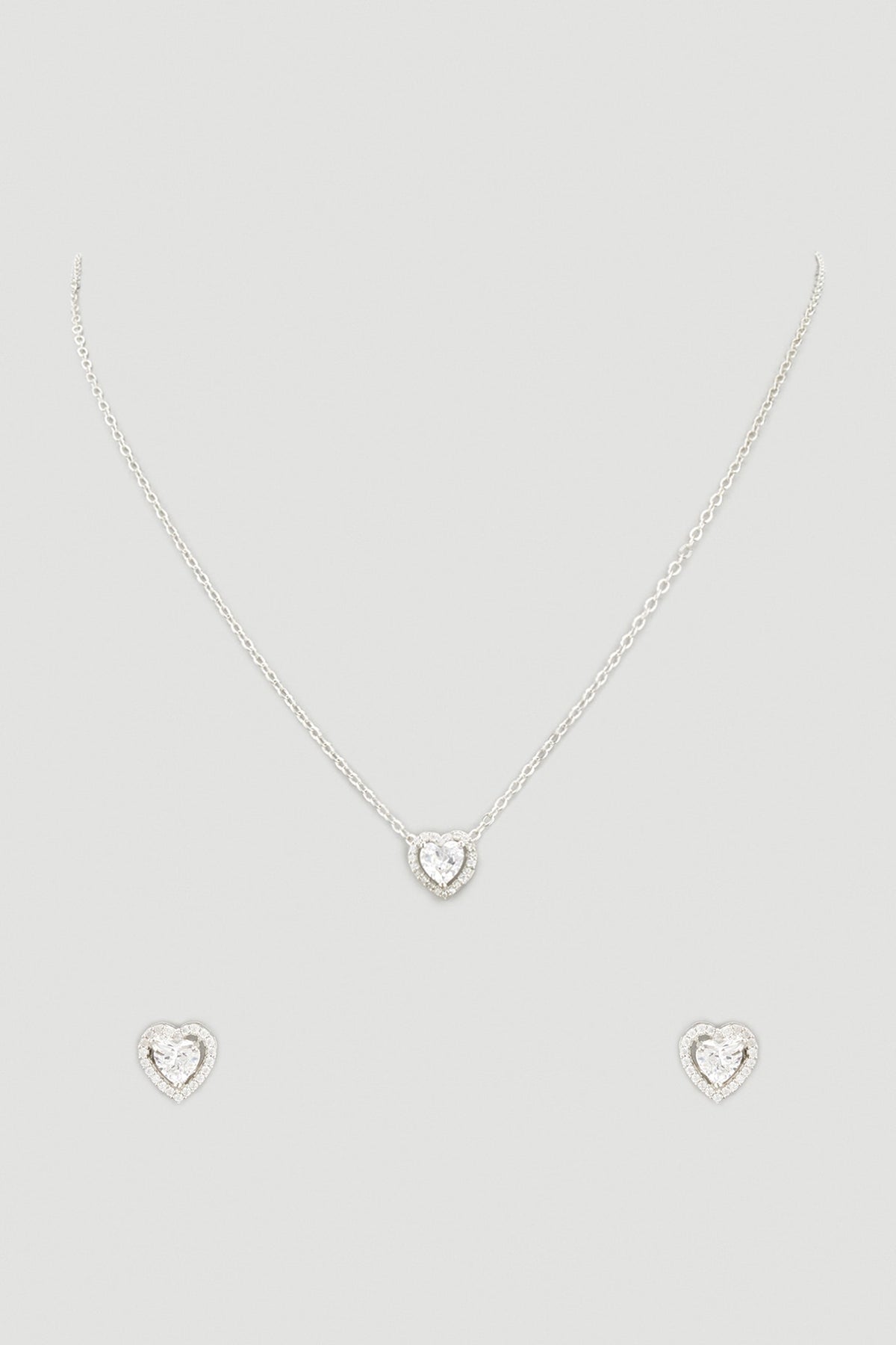 White Finish Zircon Pendant Necklace Set