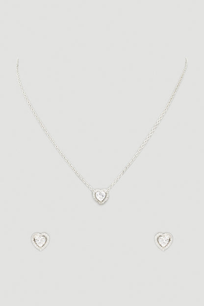 White Finish Zircon Pendant Necklace Set