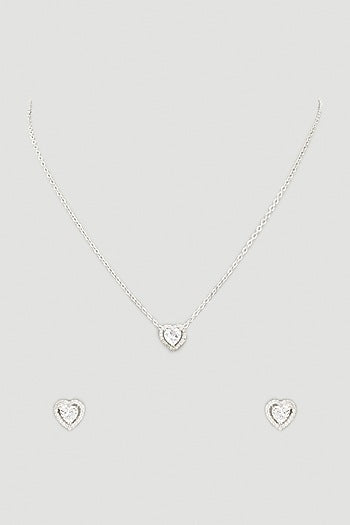 White Finish Zircon Pendant Necklace Set