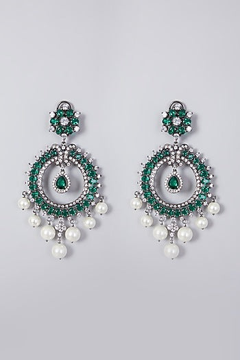 Black Rhodium Finish Chandbali Earrings With Pearls