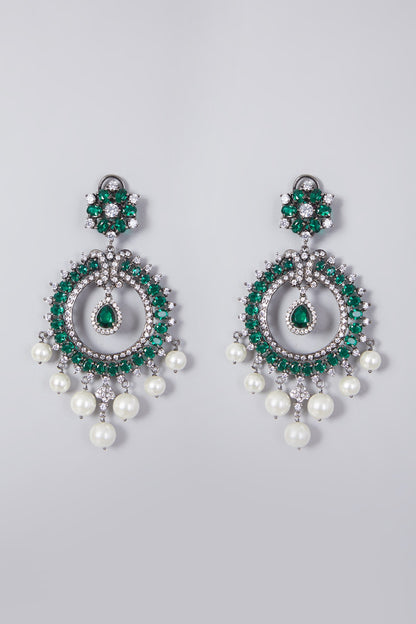 Black Rhodium Finish Chandbali Earrings With Pearls