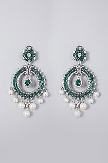 Black Rhodium Finish Chandbali Earrings With Pearls