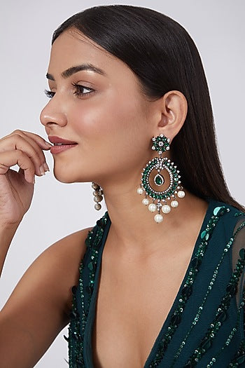 Black Rhodium Finish Chandbali Earrings With Pearls