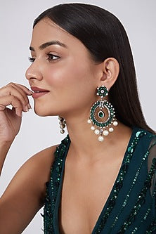 Black Rhodium Finish Chandbali Earrings With Pearls