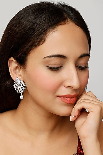 White Finish Zircon Dangler Earrings