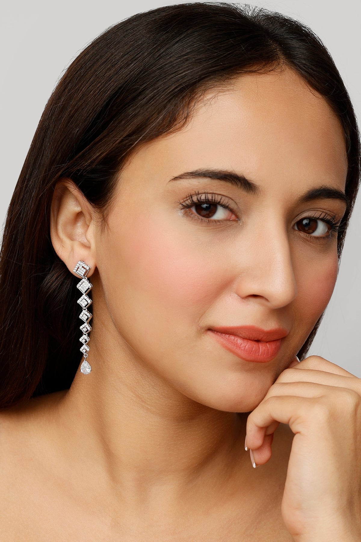 White Finish Zircon Dangler Earrings