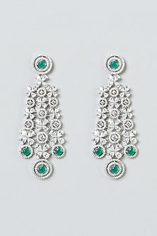 White Finish Zircon & Green Stone Dangler Earrings
