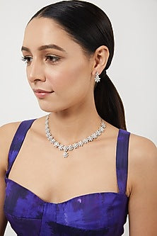 White Finish Zircon  Necklace Set
