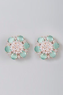 Rose Gold Finish Aqua Stone Stud Earrings