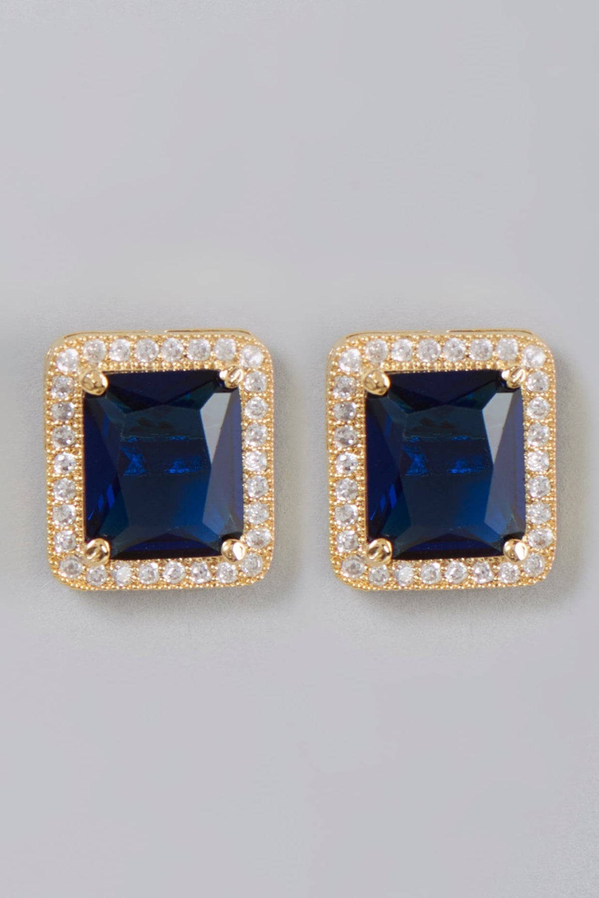 Gold Finish Zircon & Sapphire Synthetic Stone Stud Earrings