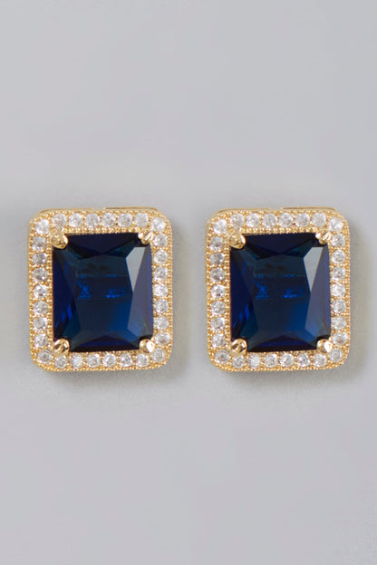 Gold Finish Zircon & Sapphire Synthetic Stone Stud Earrings